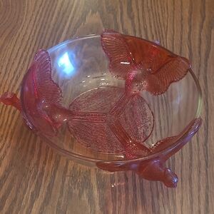 Vintage Jeannette Glass Co. Goofus Glass Pheasants Footed Bowl in Red ♥